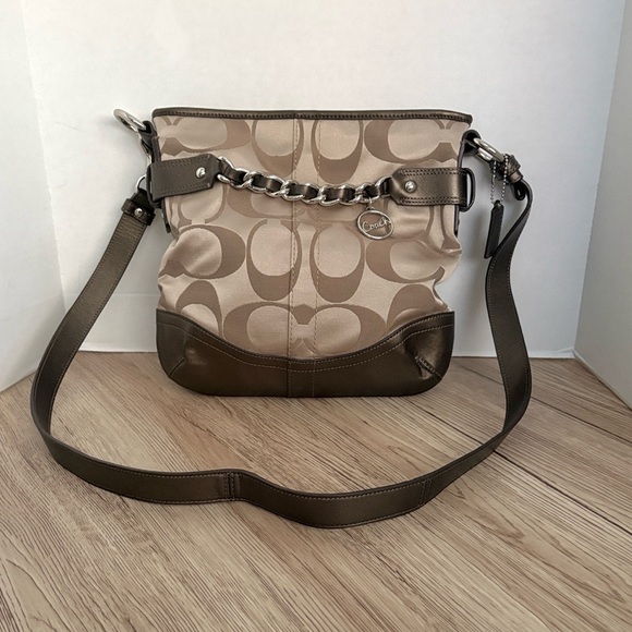 Coach Handbags - COACH F19730 Signature Chain Brown Beige Convertible Crossbody Shoulder bag